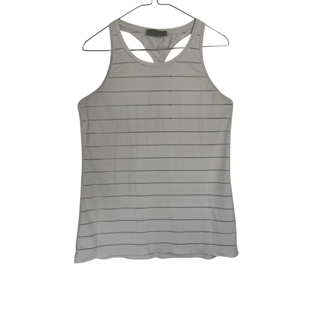 Athleta‎ Womens White Striped Racerback Tank Top Size Medium Mesh Workout Active